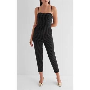 Express Black Striped Sweetheart Neckline Women's Tuxedo Jumpsuit Sz 6 NWT